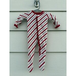 KICKEE PANTS Holiday Classic Ruffle Footie Pajamas Rose Gold Candy Cane Preemie